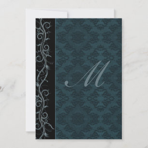 Convite Casamento tema damasco Azul Elegante