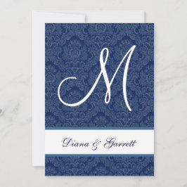 Convite Casamento tema damasco azul Marinho A452D