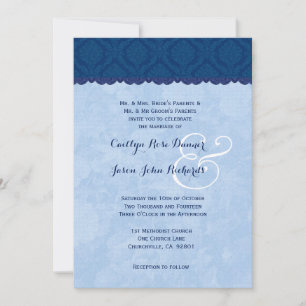 Convite Casamento tema damasco azul Marinho e azul bebê V