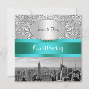 Convite Casamento tema damasco Branco do Skyline BW Silver