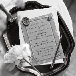 Convite Casamento tema damasco branco e prata elegante