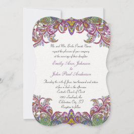 Convite Casamento tema damasco Colorida Peacock Paisley