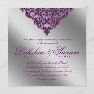 Convite Casamento tema damasco Convidar Púrpura Sparkle S