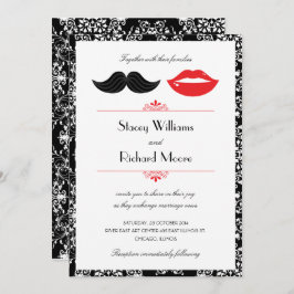 Convite Casamento tema damasco de bigode vermelho, preto e
