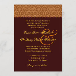 Convite Casamento tema damasco de chocolate Dourado
