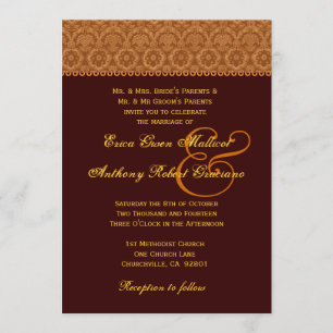 Convite Casamento tema damasco de chocolate Dourado