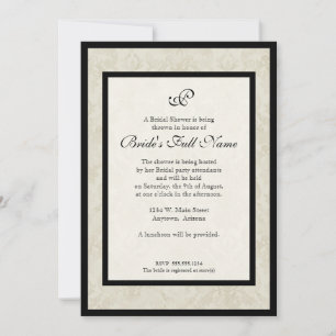 Convite Casamento tema damasco de creme preto da flor de