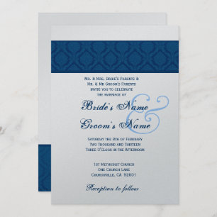 Convite Casamento tema damasco Diamante Marinho Azul e Bra
