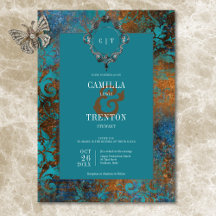 Casamento tema damasco Dourado de Teal Antiquado G