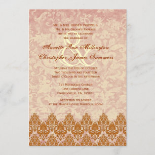 Convite Casamento tema damasco Dourado e brilhante V01