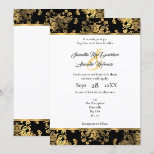 Convite casamento tema damasco Dourado e preto