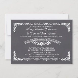 Convite casamento tema damasco floral Chalkboard convida d
