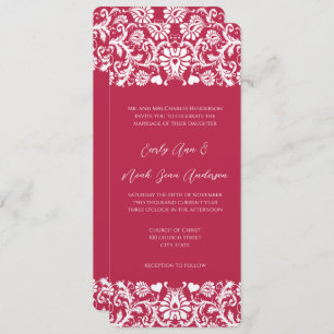 Convite Casamento tema damasco Floral Vitoriano Magenta Ro