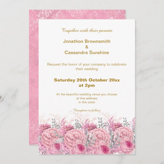 CONVITE CASAMENTO TEMA DAMASCO FLORORAL ELEGANTE BONITO PI (Frente/Verso)