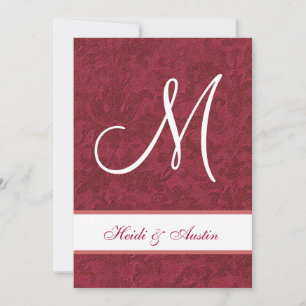 Convite Casamento tema damasco G208, vermelho e branco, de