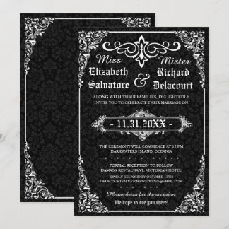 Convite Casamento tema damasco Gótico Negro Vitoriano Conv