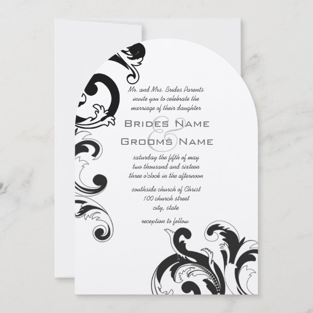 Convite Casamento tema damasco grande branco e preto elega (Verso)