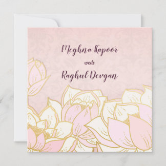 Convite Casamento tema damasco Indígena Elegante Lotus Ros