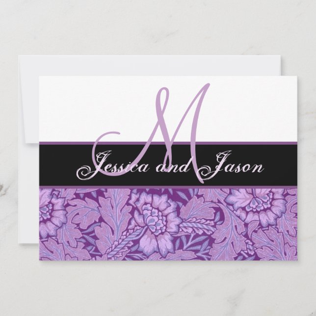 Convite Casamento tema damasco Iris Purple Vintage Monogra (Frente)