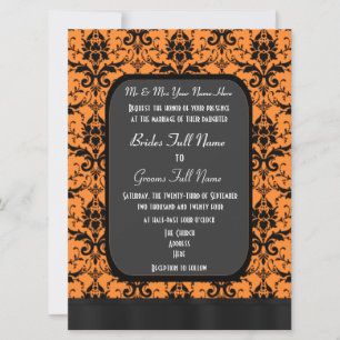 Convite Casamento tema damasco laranja e preto