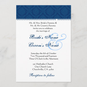 Convite Casamento tema damasco Marinho azul e branco