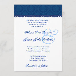 Convite Casamento tema damasco Marinho azul e branco V001
