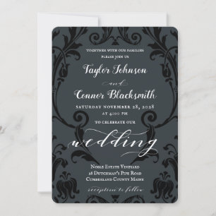 Convite Casamento tema damasco Negro Rustic Blacksmith