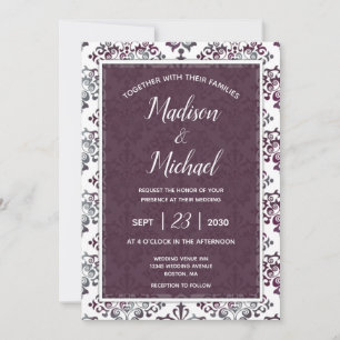Convite Casamento tema damasco Plum Silver Sage