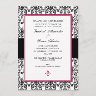 Convite Casamento tema damasco preto & branco Invitiation