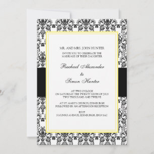 Convite Casamento tema damasco Preto e Branco - Amarelo 2