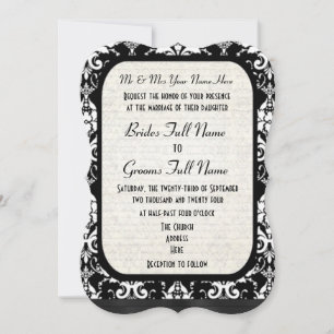 Convite Casamento tema damasco preto e branco formal tradi