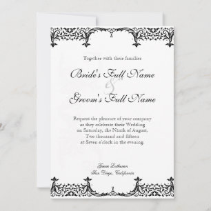 Convite Casamento tema damasco Preto n Branco Fleur de Lis