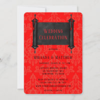 Casamento tema damasco preto vermelho de rolagem j