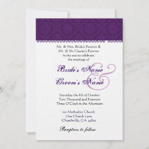 Convite Casamento tema damasco Púrpura e Branco