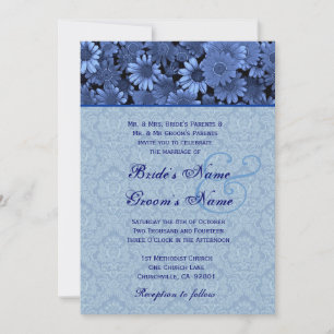 Convite Casamento tema damasco Real Azul Daisy