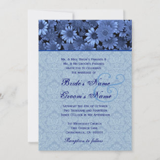 Convite Casamento tema damasco Real Azul Daisy