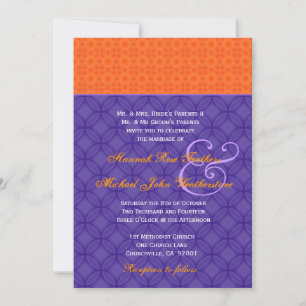 Convite Casamento tema damasco Real Roxo e Tangerina G501