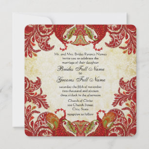 Convite Casamento tema damasco Red and Dourado Vintage Pai