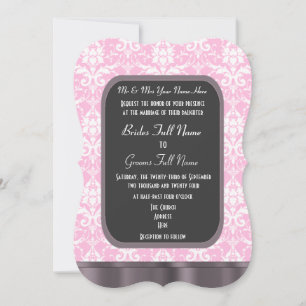 Convite casamento tema damasco rosa e branco