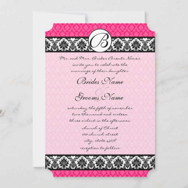 Convite Casamento tema damasco Rosa e Preto da Fuchsia (Verso)