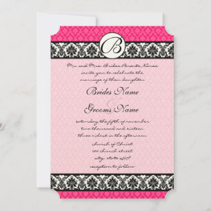 Convite Casamento tema damasco Rosa e Preto da Fuchsia