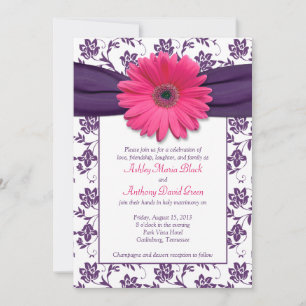 Convite Casamento tema damasco Rosa Gerber Daisy Purple Co
