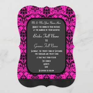 Convite casamento tema damasco rosa quente e preto