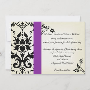 Convite Casamento tema damasco Roxo e Negro