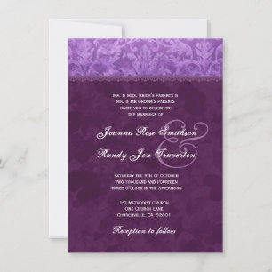 Convite Casamento tema damasco roxo Ver 003B