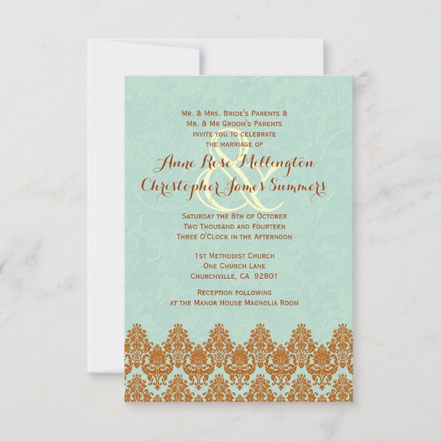 Convite Casamento tema damasco V03 da Casa da Moeda e Dour (Frente)
