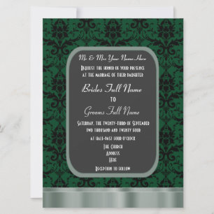 Convite Casamento tema damasco verde e preto