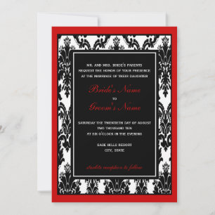 Convite Casamento tema damasco Vermelho e Preto