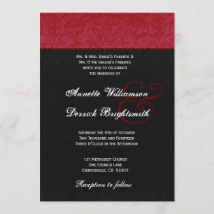 Convite Casamento tema damasco vermelho e preto B734
