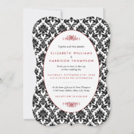 Convite Casamento tema damasco vermelho, preto e branco